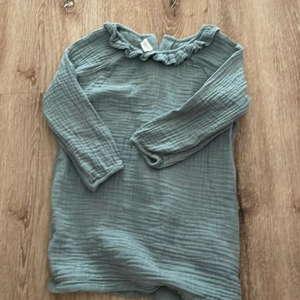 Toddler Girls H&M 100% Cotton Shift Dress Sz 18mo Green Blue